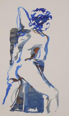 Nu en mouvement - Encre bleue et lavis sur papier - 41x30cm.JPG