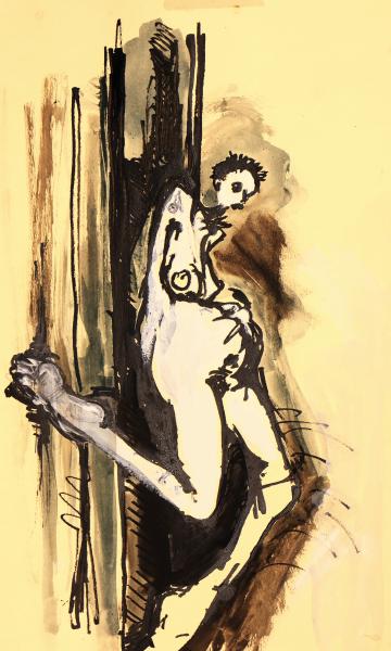Nu pensif - Encres et acrylique blanche sur papier jaune - 41x30cm.JPG