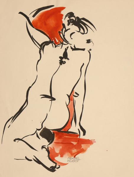 Nu sur fond rouge et blanc - Encre de Chine - 40x30cm.JPG