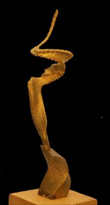 Profil en rotation avec son turban défait - Bronze brossé sur support bois - H 25cm.jpg